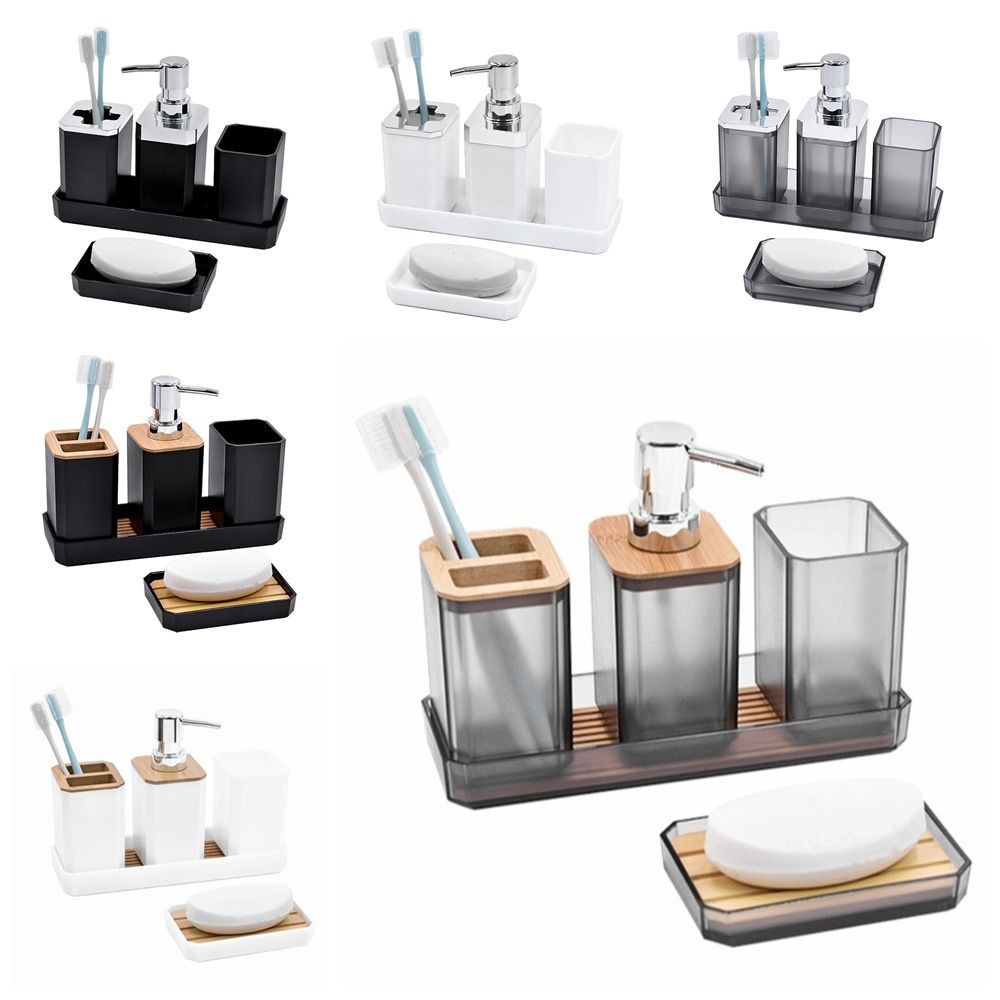 5pcs/set Non Slip Countertop Hands Soap Bottle Toothbrush Holder Bathroom Organizer Set  for Hotel