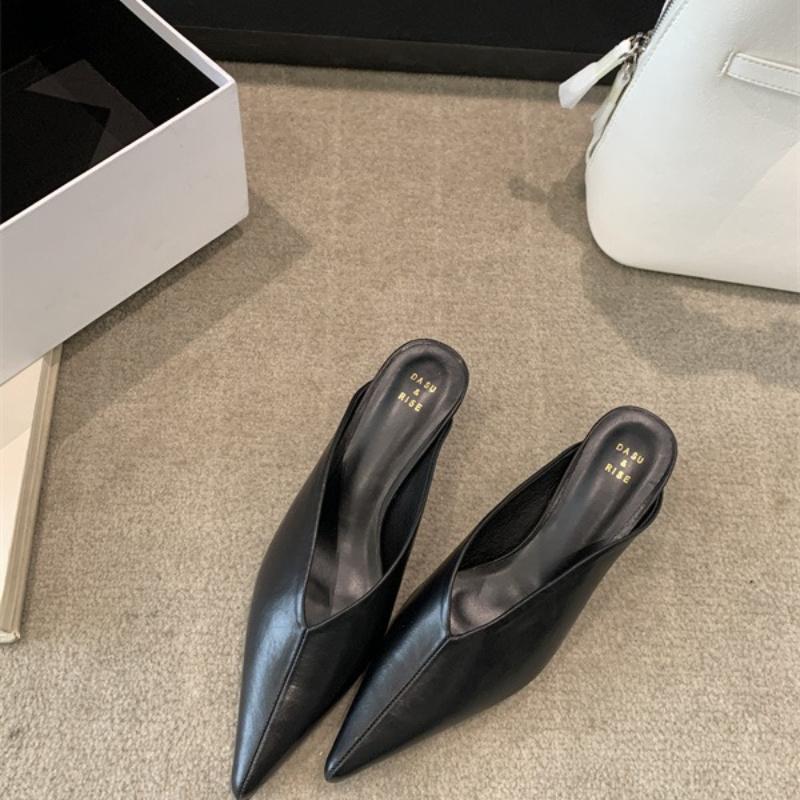 Fashion Women Pointed Toe Mule Slides Mid Heel Slippers Fashionable Open Toe Sandals