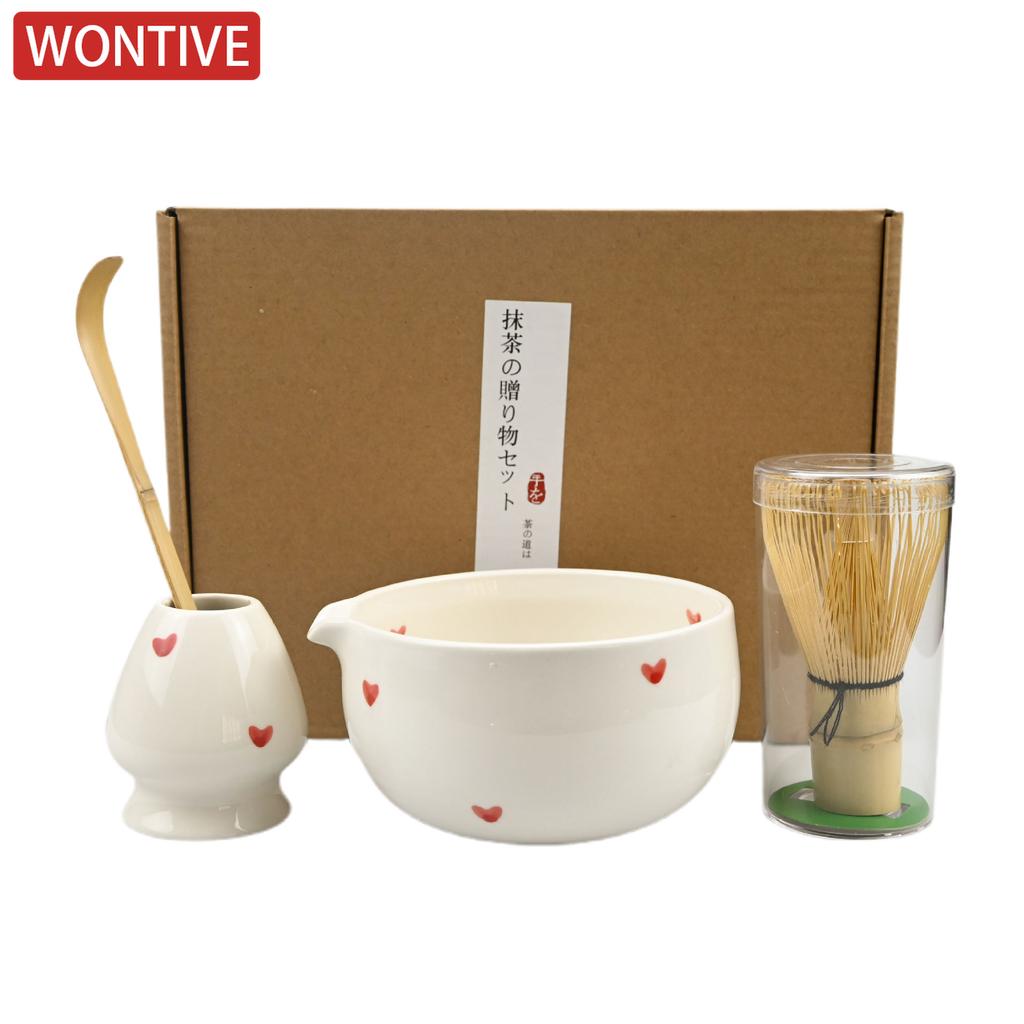 4/5/6 Stück Sets von herzförmigen Matcha-Schalen und Matcha-Schlägern, Japanische frische Matcha-Werkzeug-Sets und Matcha-Schalen