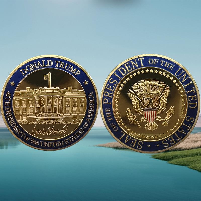 White House commemorative medal, double-sided painted color relief commemorative coin, gold coin 40*2.5mm золотой