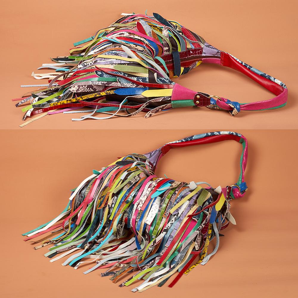 Genuine Leather Women's Bag Tassel Snake Pattern Casual Single-shoulder Bag