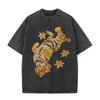 2026 Vintage Washed Black Upside Down Tiger Floral Graphic T Shirt Retro Oriental Animal Oversized Loose Streetwear Short Sleeve
