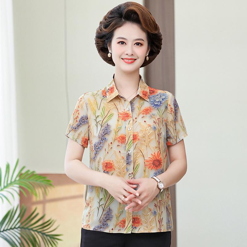 

Elegant Silk Summer Shirt for Middle-Aged & Elderly Women 3XL (120-135 jin) помаранчевий/червоний