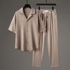 5-point Sleeve Casual Suit Men's Thin Linen Short Sleeved Sports Cotton Solid Color Chinese Style Two-piece Set Men