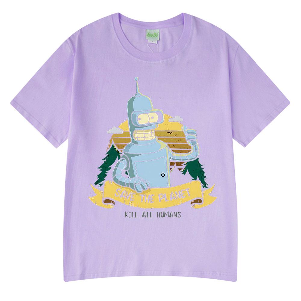Save The Planet Kill All HuUnisexs Funny Robot Vintage T Shirts Unisex Women Clothing Short Sleeve Tshirts Oversized Cotton Tee Shirt