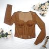 European & American Cross-Border Mesh Patchwork Lace See-Through Slimming Corset Top
