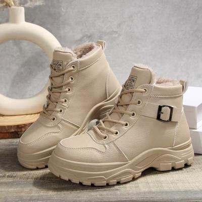 Neue Martin Stiefel Damen Fleece gefüttert Schnürstiefel Plateau Stiefeletten Schuhe zum Warmhalten