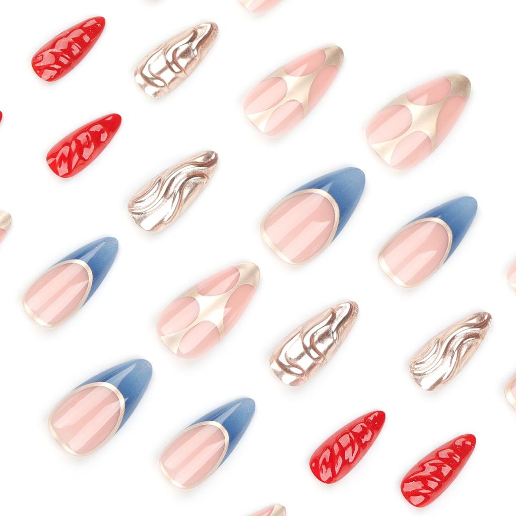 24 Pieces Semi-handmade Metallic Manicure French Wearing Nail Piece Red Solid Color Nail Patch 3D Nail Piece