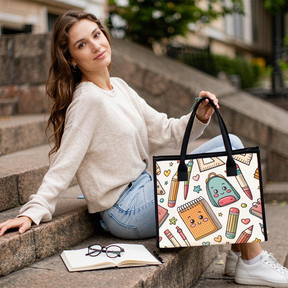 Cute Kawaii School Stationery Printed Tote Bag Casual Daily Portable Shoulder Bag For Shopping School Commute
