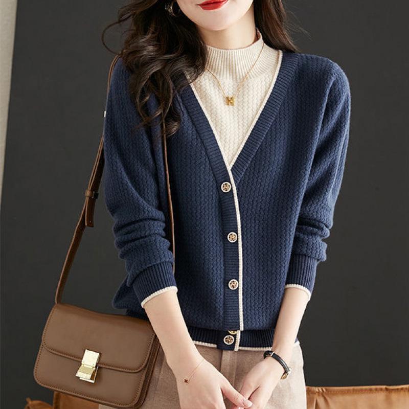 

Women s Half-High Collar Two-Piece Sweater - Trendy Autumn/Winter Fashion Top (80-200 jin) M (95-105 jin) синий