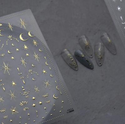 Samolepka na nehty Laser Silver Moon Star Feather Minimalist Decal na nehty