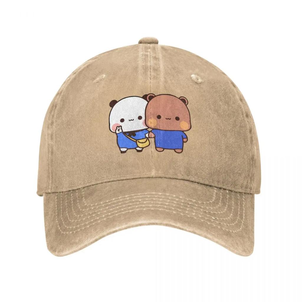 DuDu Bear and BuBu Panda Twining In Blue Baseball Cap Luxury Woman Cap Sunscreen Golf Cap Girl Mens