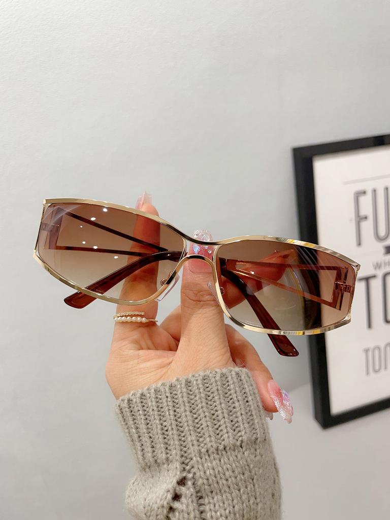 Yk2Girl Punk Style Sunglasses Women Unique Double Beam Hollow Future Tech Ins Trendy Fashion Accessories