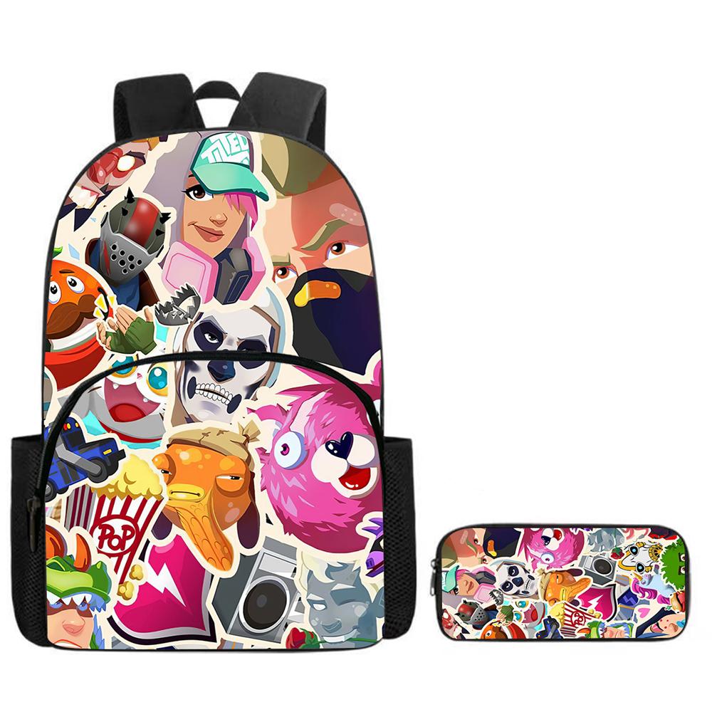 2Pcs Set FORTNITE Kids Mochila Backpack With Front Pocket&Pencil Bag,Lightweight Durable,School Daily Use,For Boys Girls Age 6-9
