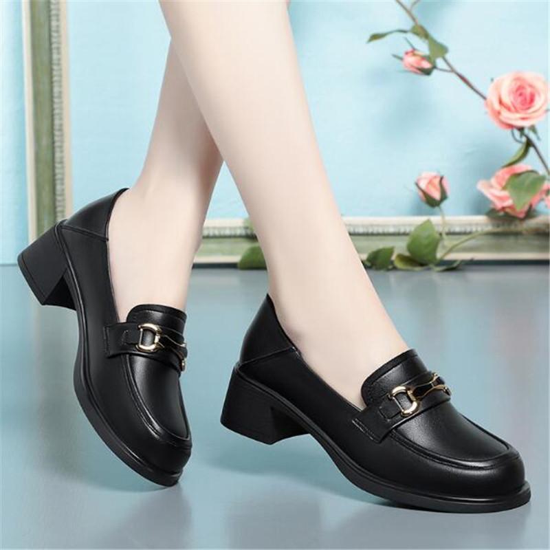Platform Heels Women's Loafers 2025 New Genuine Leather Women High Heels British Style Women Shoes Ladies Party Elegant Footwear