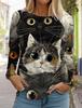 Women's Sweatshirt Designer Round Neck Long Sleeve Fashion Casual Cute Kitten Animal Pattern Print Tops
