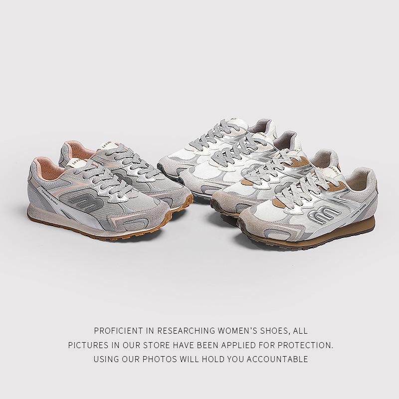 Leather Heightening LaceUp Color Matching Dad Shoes Women'S Spring Retro Casual Sports Running Forrest Gump Shoes Women