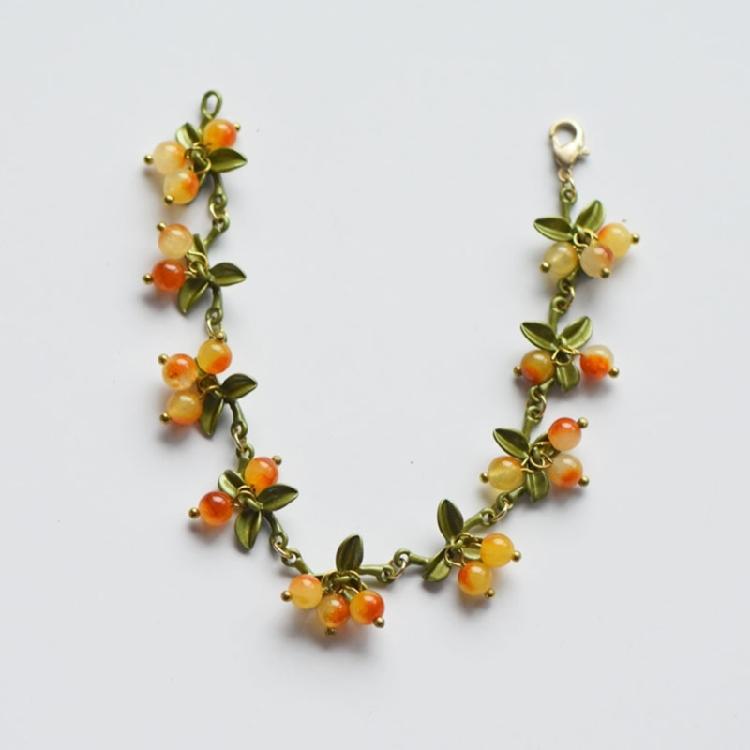 Trendy Plant Leaf Beads Pendant Bracelet Cranberry Leaves Bracelet Bangle Decor