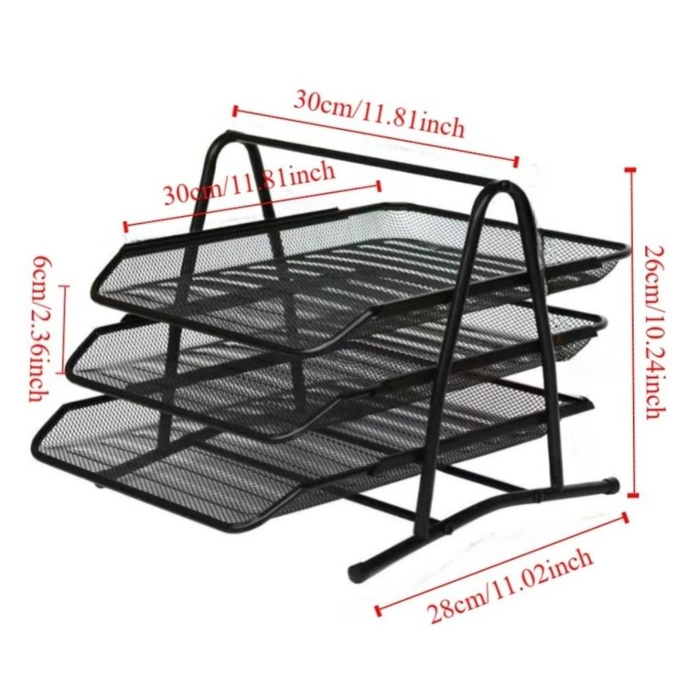 Metal Three-layer File Rack Wire Mesh Desktop Document Rack Durable Desktop Data Tray  Countertop
