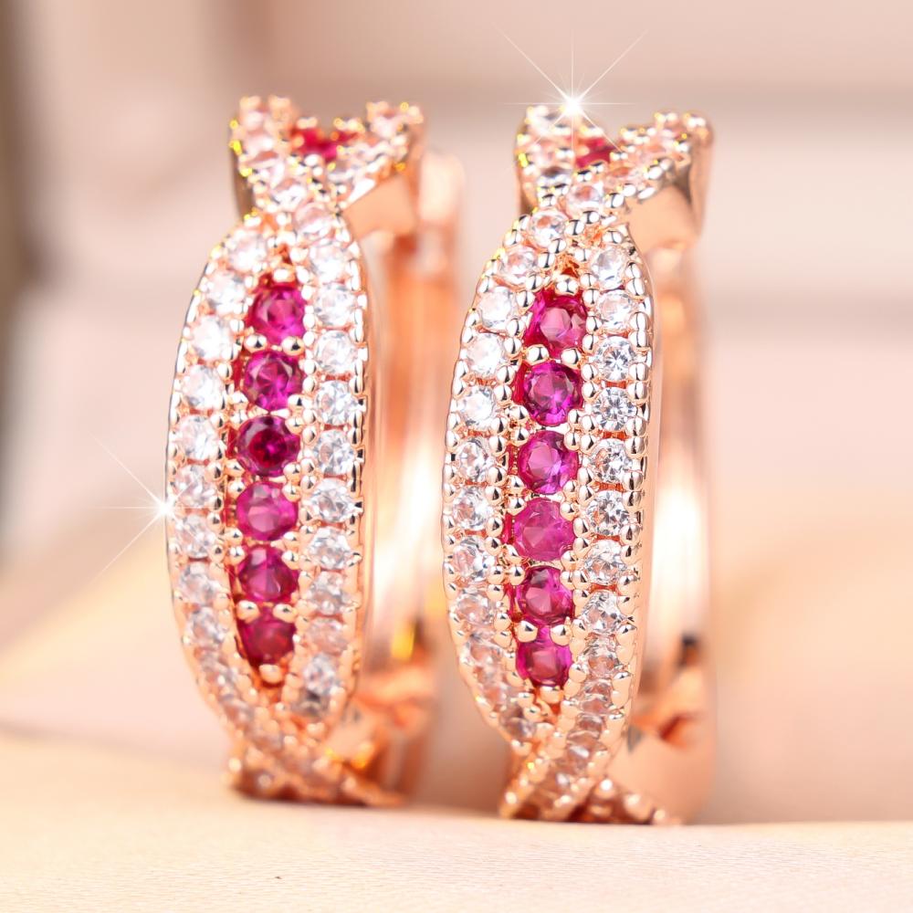 Brilliant Four Color Option Zircon Cross Twisted Hoop Earrings for Women Daily Wear and Party