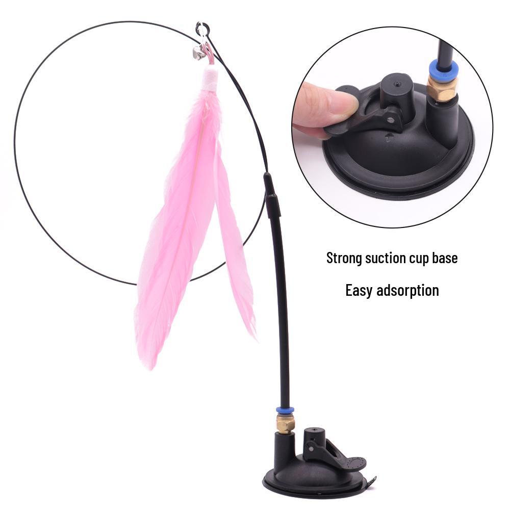 Katzen-Teaser-Spielzeug mit Glocke & Federn, Langeweile-Abbau, Starker Saugfuß & Langer Stab zum Selbstspielen