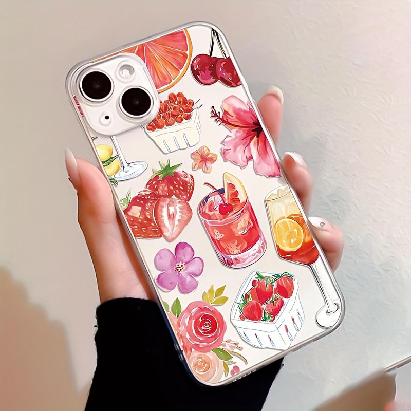 

Fruit Beverage Flower Phone Case for iPhone 17 16 15 14 13 12 11 Pro Max Mini X XS XR 7 Plus 16E Soft Transparent Cover Fundas iPhone 7 8 SE