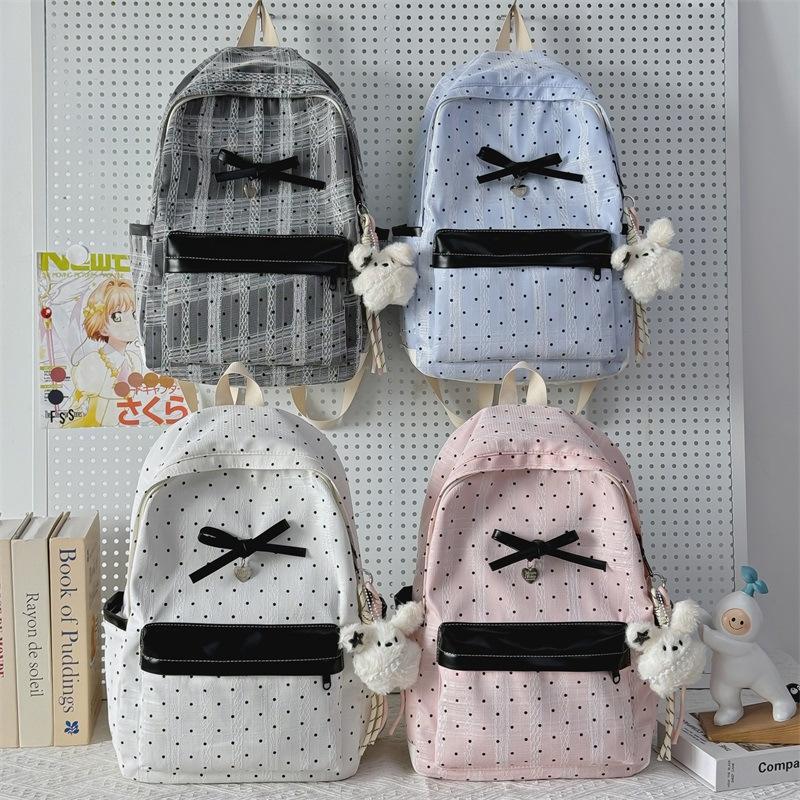 Schoolbag New Polka Dot Girl Backpack Tide Japanese Simple Versatile High Value Backpack Bow Student Travel Backpack