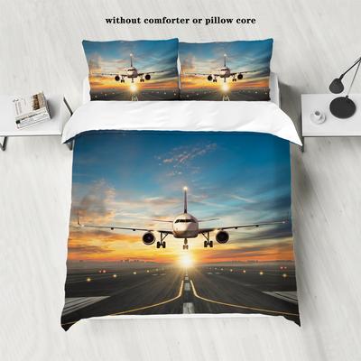 3-piece Down Duvet Cover with Blue Sky Airplane Pattern Print (1 Duvet Cover+2 Pillowcases, No Core) Comfortable Bedding Set