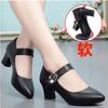 One-word buckle high heels, spring and autumn with cheongsam shoes, dancing single shoes, middle-aged and old 2 leather shoes for work, women's shoes