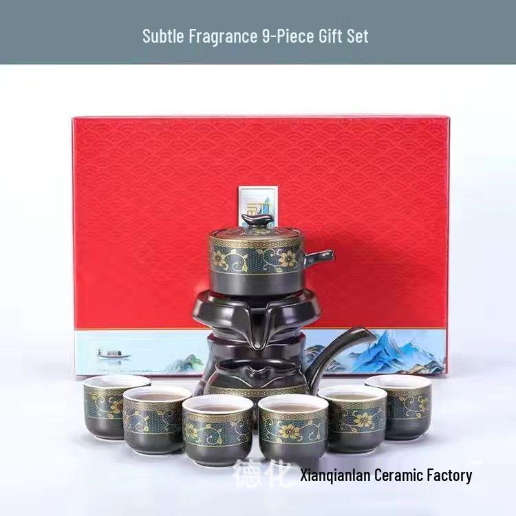 Home Tea Set: Anti-Scald Teapot, Ceramic Gongfu Cups, Stone Mill Semi-Automatic Brewer