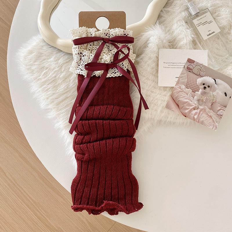 

1 пара осенне-зимних кружевных чулок для женщин, Лолита, с бантом-бабочкой, длинные чулки, стиль балет, носки с отворотом, милые гетры, экзотика-Y2K шампанского