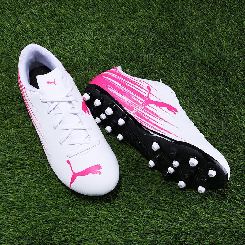 Puma Attacanto Ii Jr Mg Chaussures de Football pour Enfants Légères Confortables Polyvalentes à Tige Basse Basket pour Enfants Blanc Rose Vif 109011-05