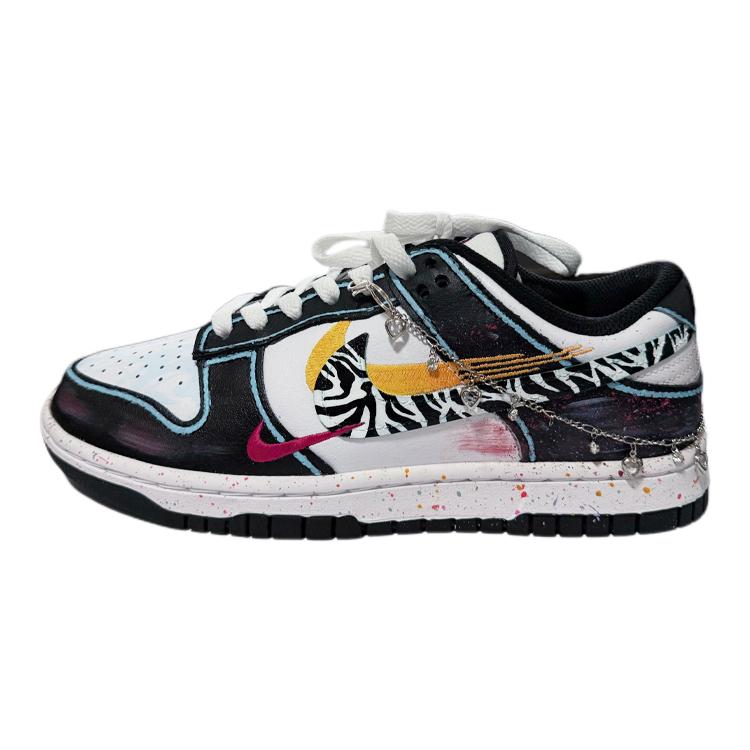 

Nike Dunk Multi Color Swoosh Party Low top Skateboard Shoes Men s Black White Blue FD4623-131(Team48-) 38