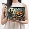 Small Toiletries Organizer Halloween Storage Bag, Large Capacity Cosmetic with Pumpkin Travel Pouch Castle Skull Print, Smooth Zipper Thickened Canvas