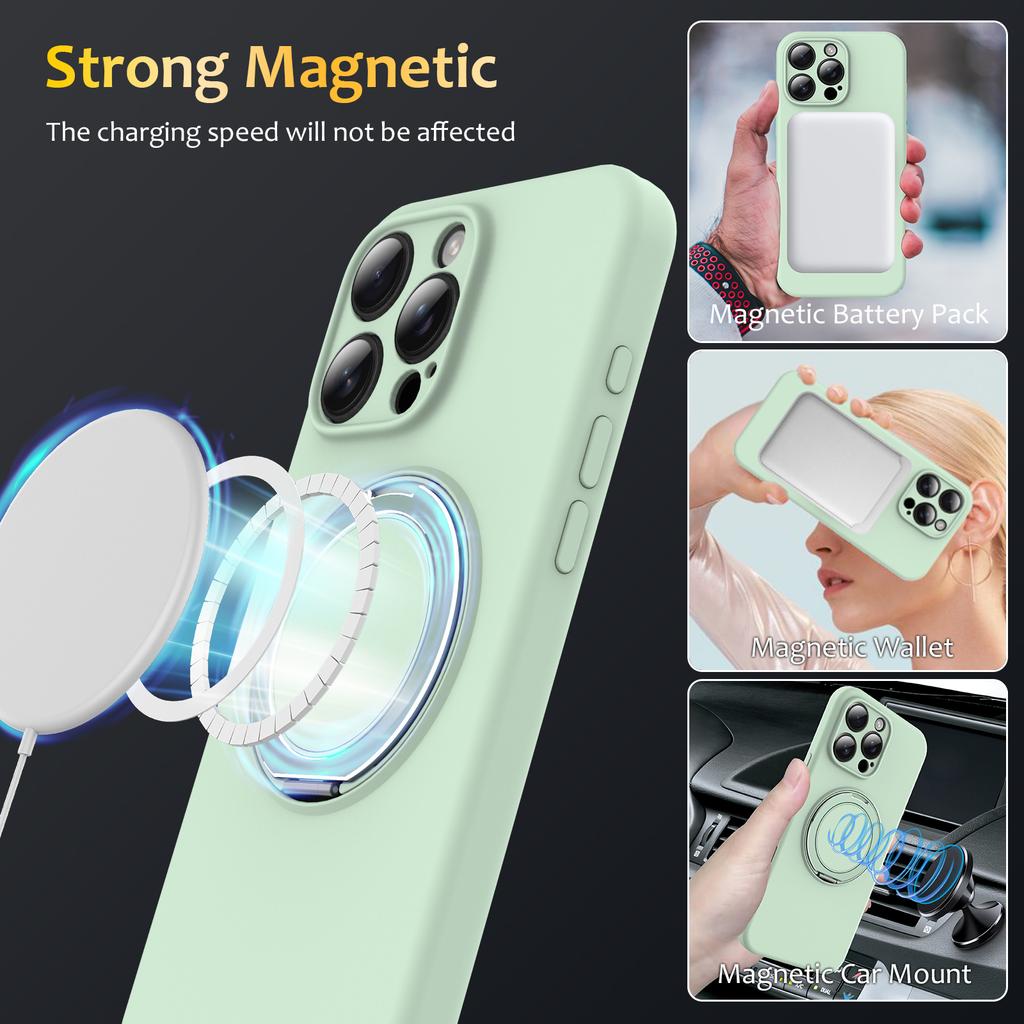 For iPhone 15 Pro Case Compatible with MagSafe Kickstand PC+Silicone Phone Cover