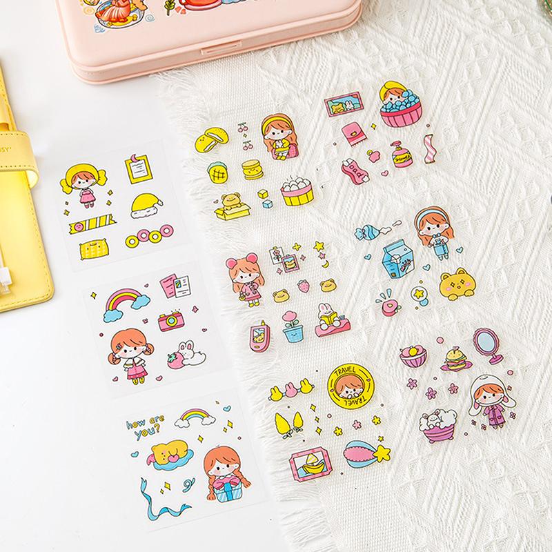 100Pcs Scrapbook Phone Water Bottle Decals Toy Transparent Waterproof Cartoon Pvc Stickers Cute Pattern Notebook Decoration