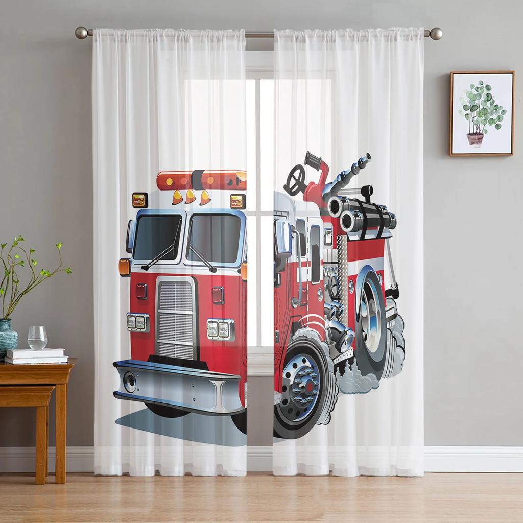 Cartoon Truck White Sheer Curtains Living Room Window Tulle Curtains For Bedroom Kitchen Home Decoration Voile Drapes