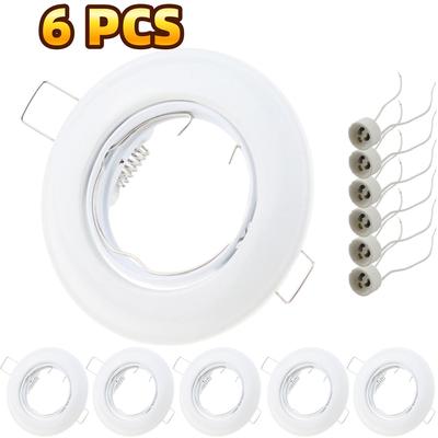6Pcs Frame for Recessed Ceiling Spot Light with GU10 Lamp Holder Tilt Adjustable GU10 Downlight Fitting for 50mm Spotlight Bulb
