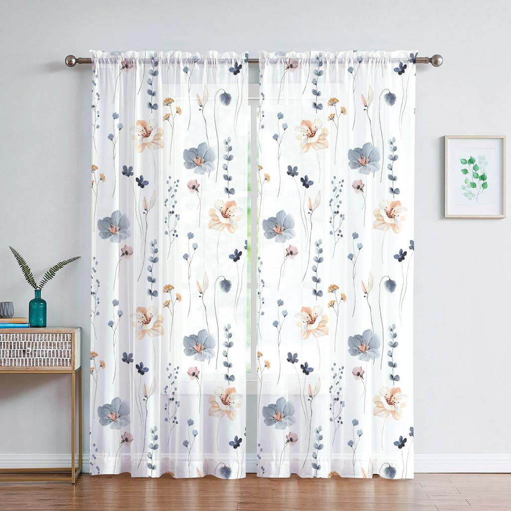 Phalaenopsis Floral Sheer Voile Drape For Living Dining Room Room Bedroom Kitchen Window Opening Transparent Chiffon Flowers Tulle Curtains
