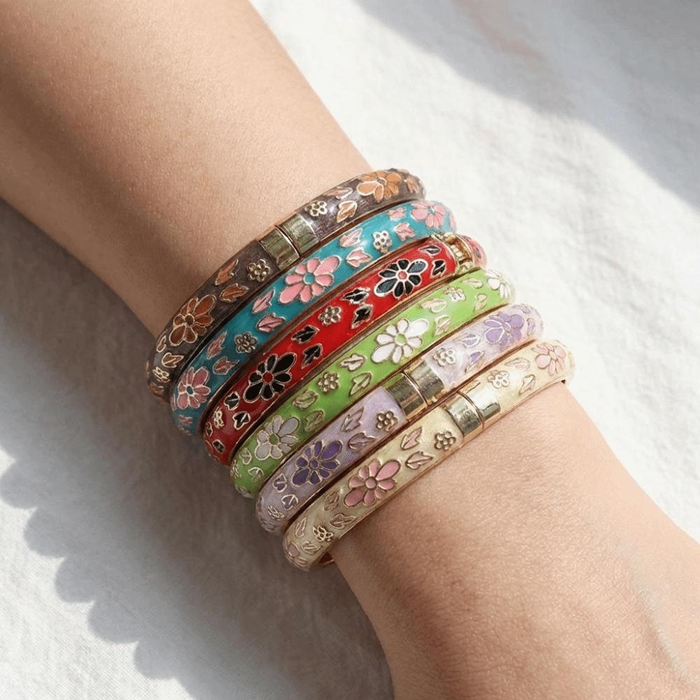 Enamel Vintage Cloisonne Bangle Colorful Women's Hand Bracelet Fashion Flower Bangle  Girls