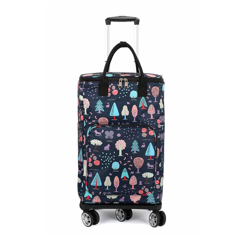 Portable Small Trolley Cart with Universal Wheels and Insulated Shopping Bag