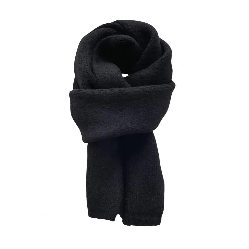 Knitting Scarf Solid Color Thickened Warm Women Scarf Cold Weather Thermal Neck Wrap Casual Outfit Scarf