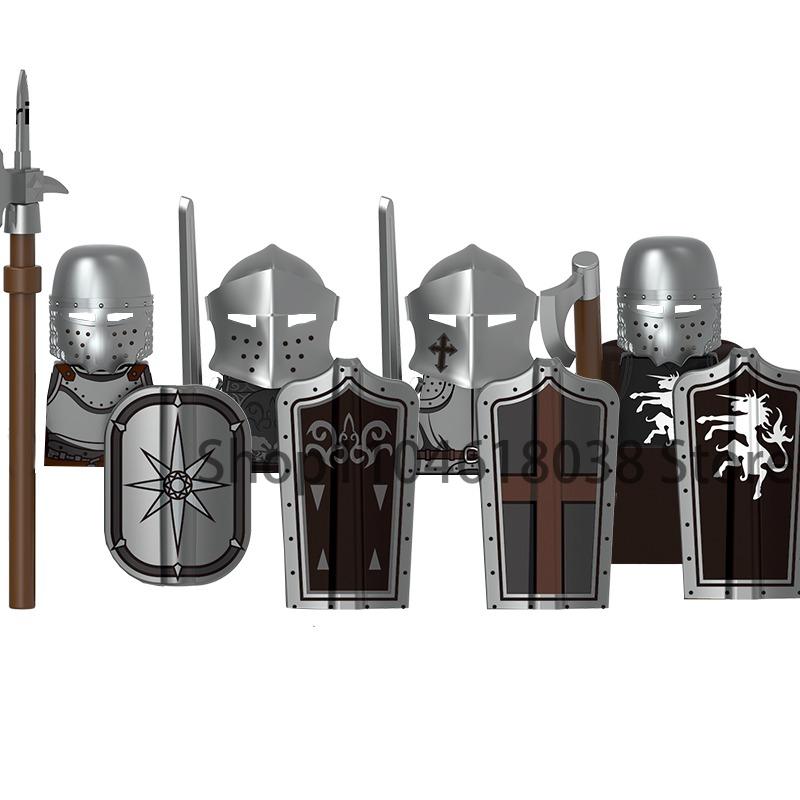 Medieval Castle Soldier Action Figures Building Block Empire Templars Lancer Warrior Militia Helmet Shield Sword Bow Toy Gifts