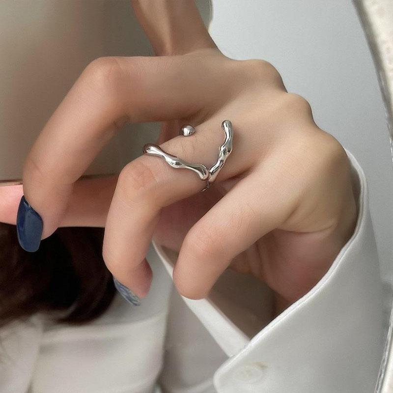 

New 925 Silver Geometric Shape Ring Personality Charm Simple Pearl Ring Birthday Party Gift for Women Exquisite Jewelry