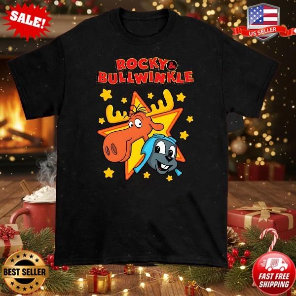 Rocky Bullwinkle Merry Christmas T-Shirt Cartoon Tee Christmas Gifts S-5XL L