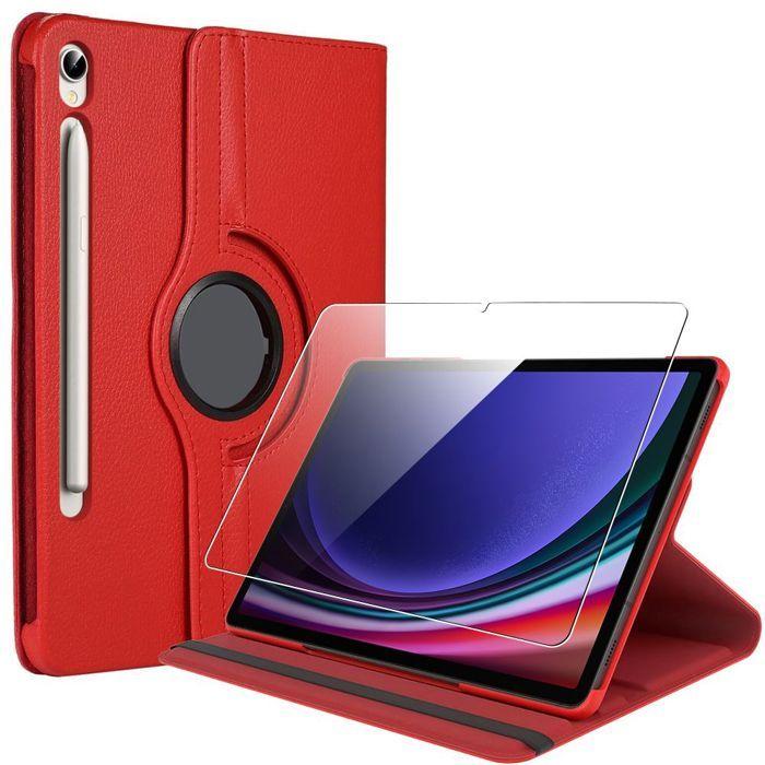 Hülle + Gehärtetes Glas - BOOLING - für Samsung Galaxy Tab S9 - 360° drehbar - Rot - Optimaler Schutz