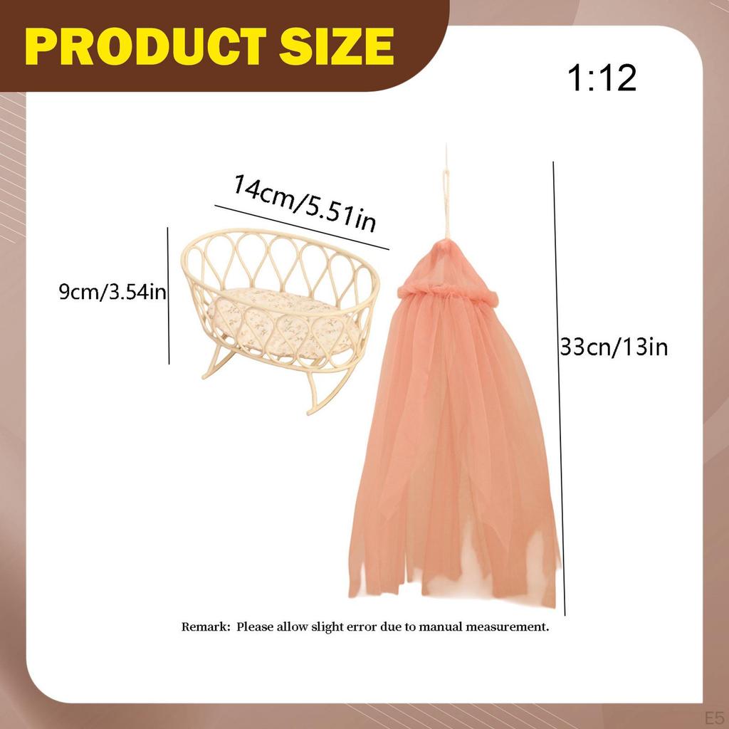 1/12 Cradle and Canopy Set Crib Bed DIY Accs Miniature Doll House Furniture for Handcraft