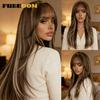 FREEDOM Synthetic Lace Front Wigs For Women Straight Layered Pre-cut Lace Wig With Bangs 20" Ombre Brown Blonde Pink Cosplay Wig