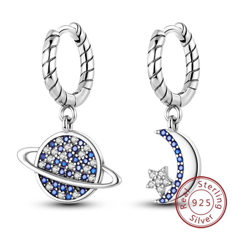 New 925 Silver Hoop Earrings Star Moon Stud Drop Earrings For Woman Party Wedding Accessories Fashion Jewelry Gift