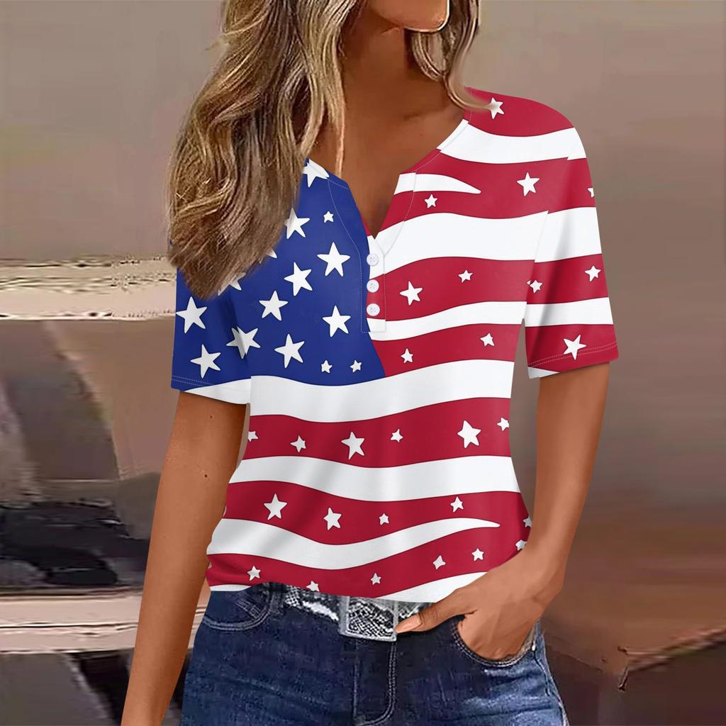 Women's T Shirt Tee Print Button Short Sleeve Daily Weekend Fashion Basic V- Neck Regular Top